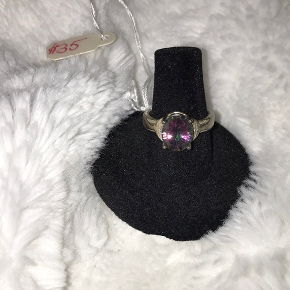 Genuine mystic topaz crystal set in sterling silver with whale tail bezel - Picture 1 of 4